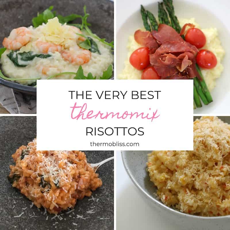 A collage of four different risottos with text - The Very Best Thermomix Risottos