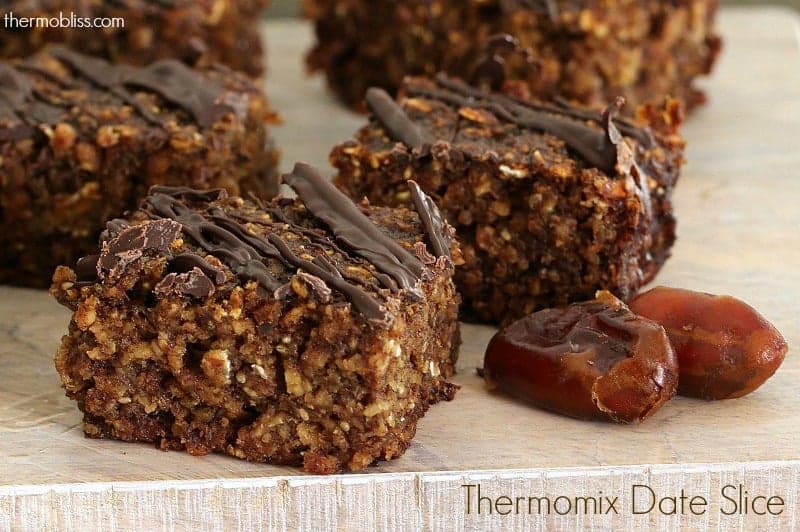 An easy Thermomix Date Slice made with oats and chia seeds. This really is the perfect healthy slice! Quick, easy and delicious!  