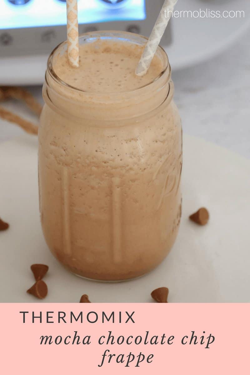 The BEST Thermomix Mocha Chocolate Chip Frappe ever!!!! Filled with chocolate syrup, coffee, chocolate chips and more!!