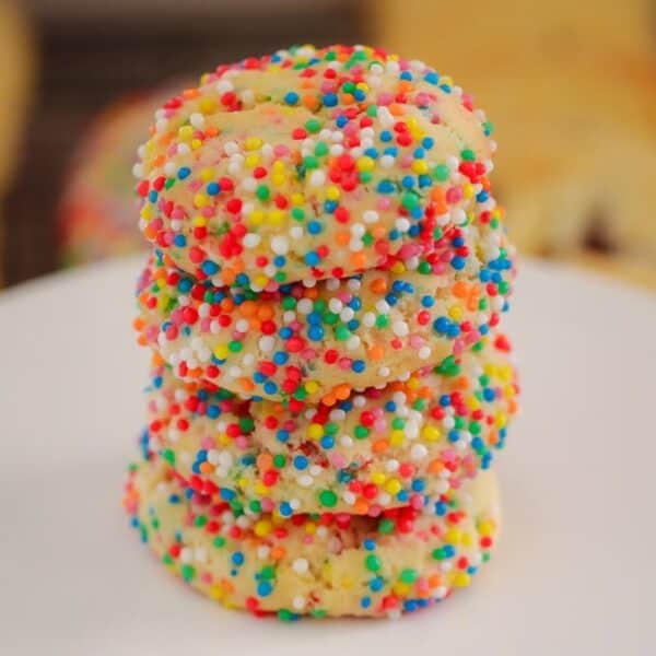 The cutest little Thermomix Sprinkles Cookies made from just self-raising flour, condensed milk, butter, caster sugar and sprinkles!