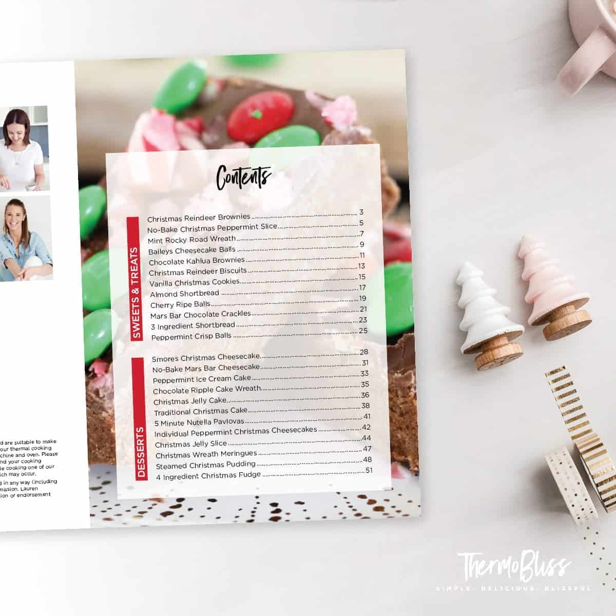 Image of Thermomix Christmas Cookbook contents page.