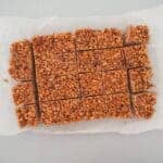 An overhead shot of a slice made with Rice Bubbles cut into squares