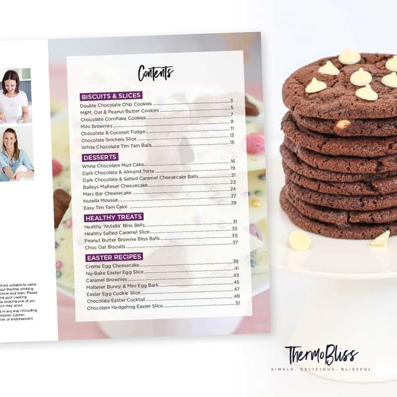 Image of contents page from Thermomix Chocolate Cookbook.