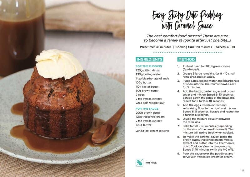Recipe for Sticky Date Pudding from a Month of Thermomix Dinners Volume 1 Book.
