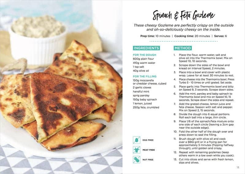 Image of Spinach and Feta Gozleme recipe from a Month of Thermomix Dinners Volume 1 book.