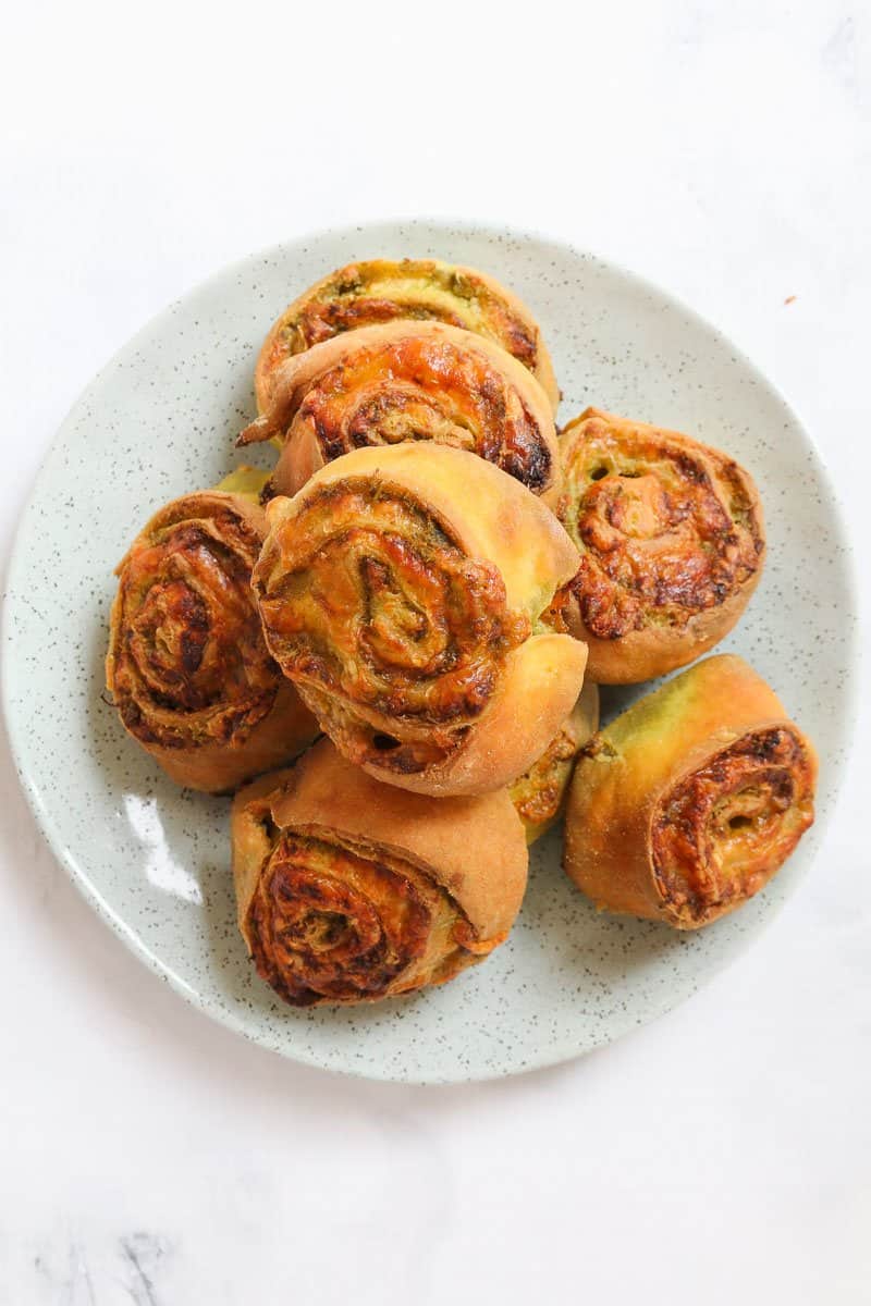 A plate filled with savoury scrolls. 