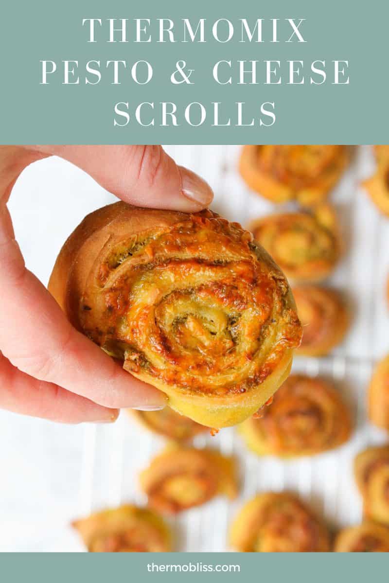 Cheese and pesto scrolls made in the Thermomix. 