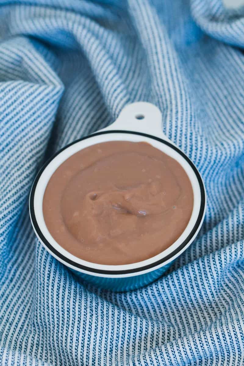 Chocolate custard in a small bowl. 