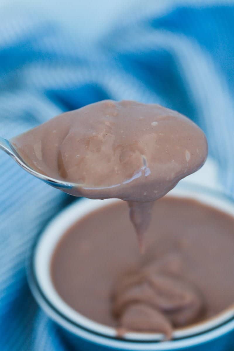 A spoonful of homemade chocolate yogo. 