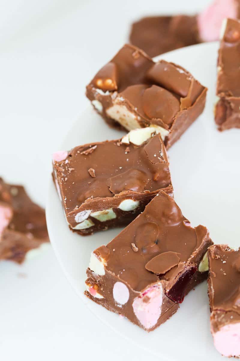 Chocolate rocky road pieces.