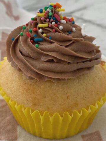 Chocolate Butter Cream Icing on a cupcake side view