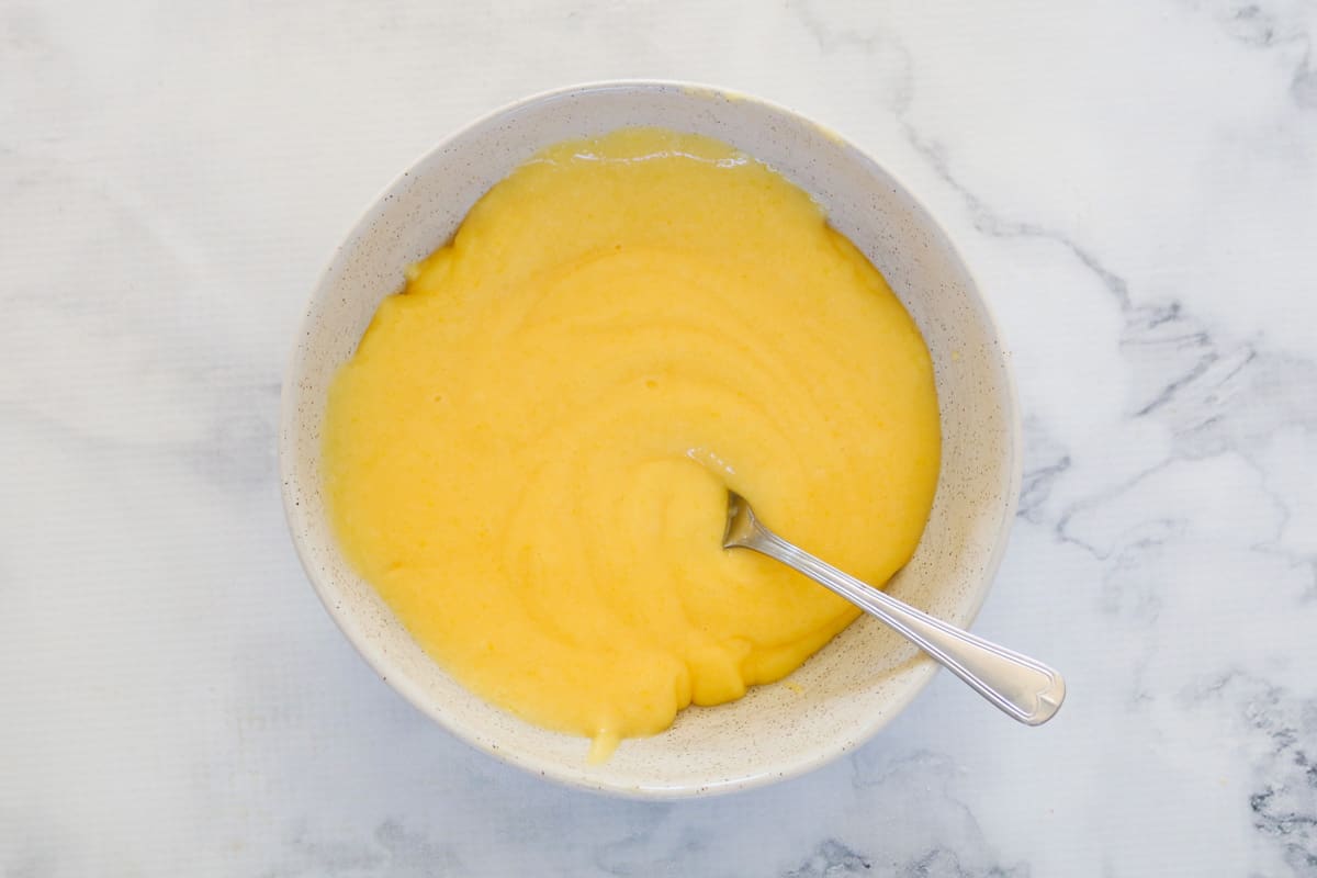 Lemon curd in a bowl.