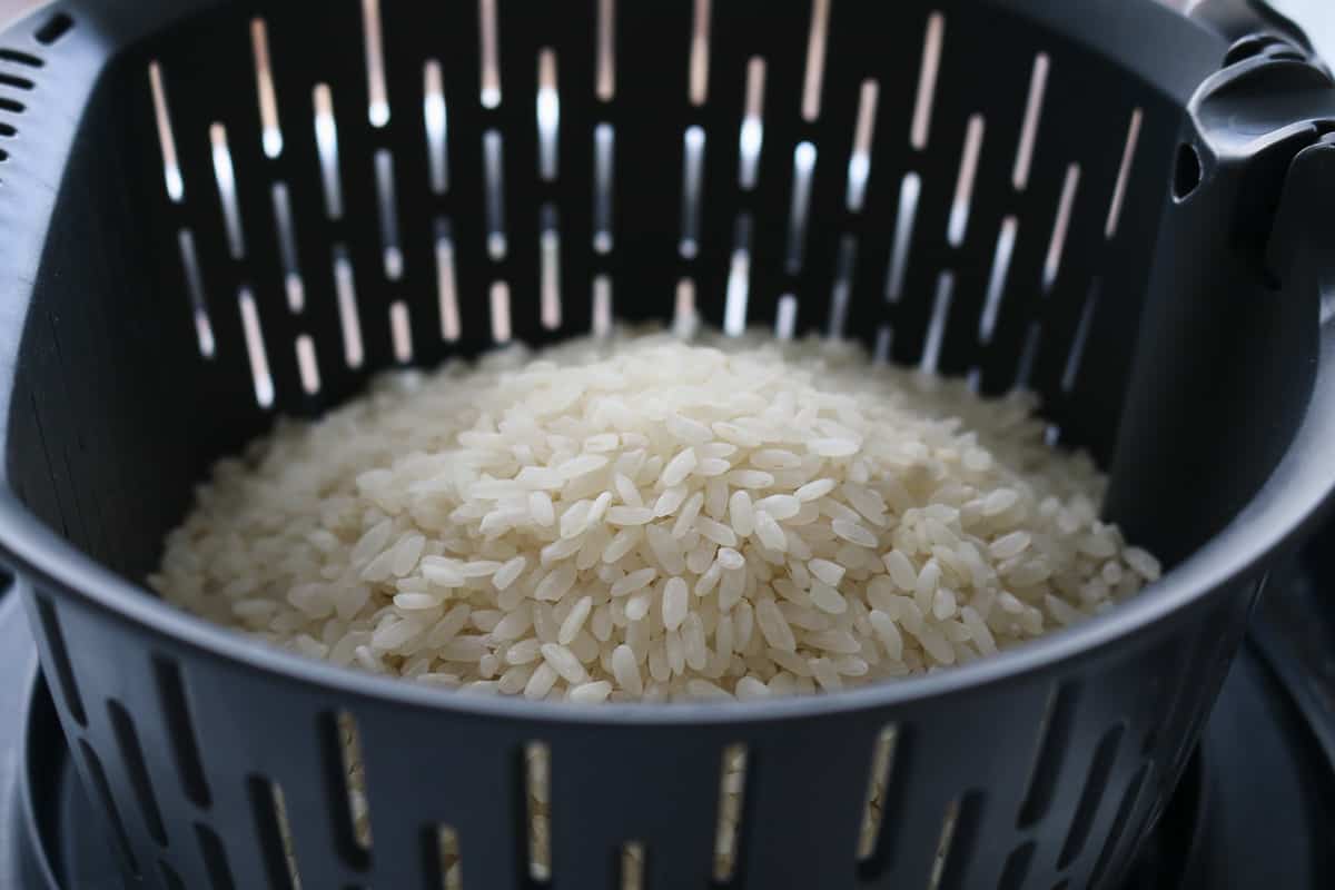 Sushi rice in a Thermomix rice bowl.