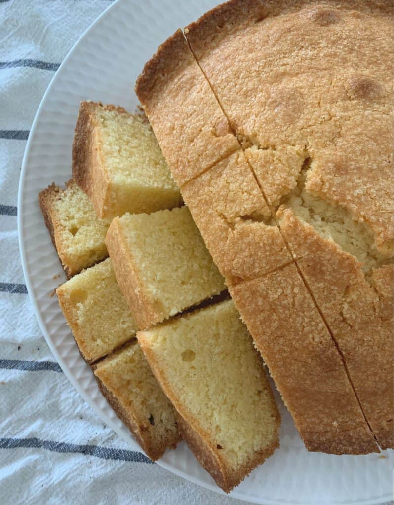 Top view of sliced pound cake