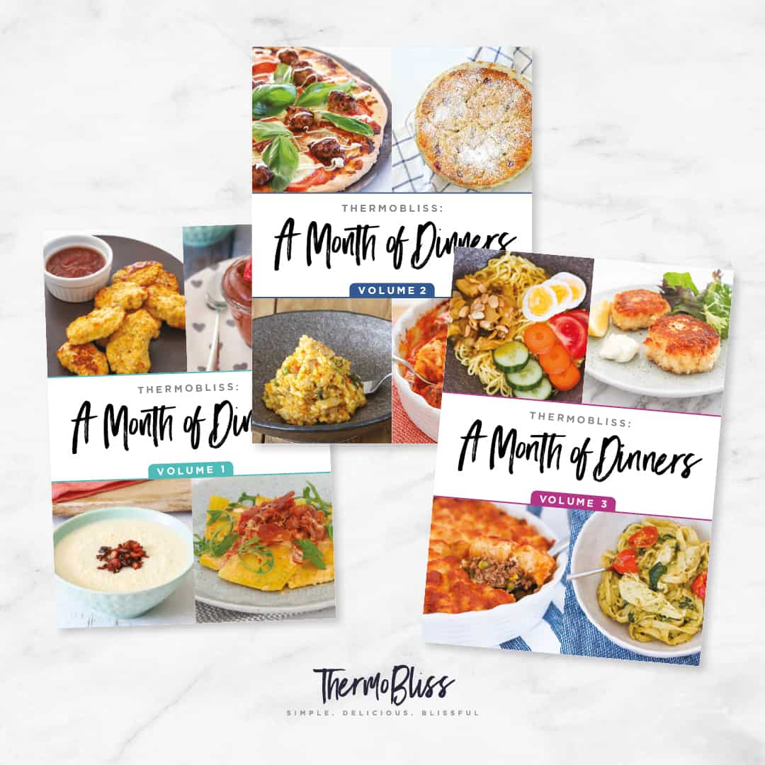 A collection of three 'A Month of Dinners' recipe books