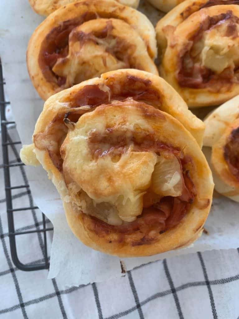 Close up view of pizza scrolls