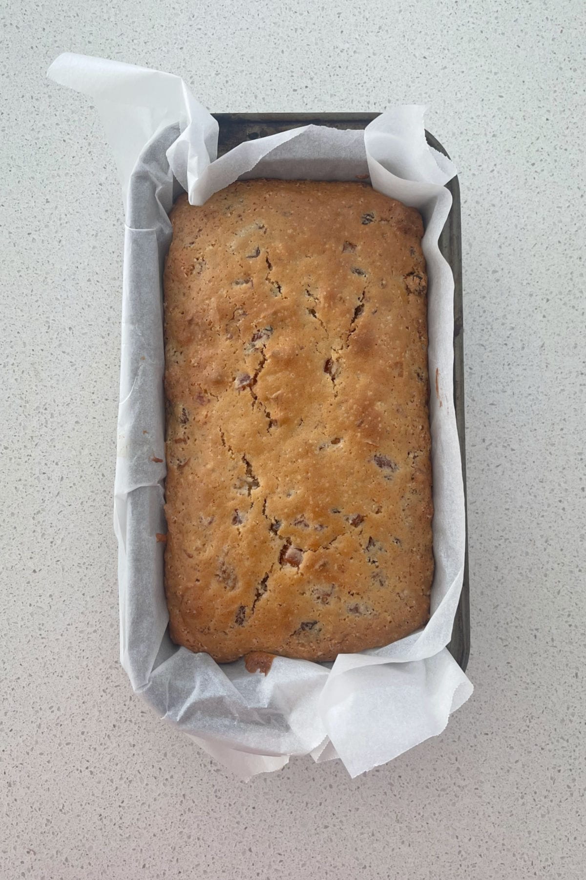 Thermomix Fruit Loaf in baking dish.