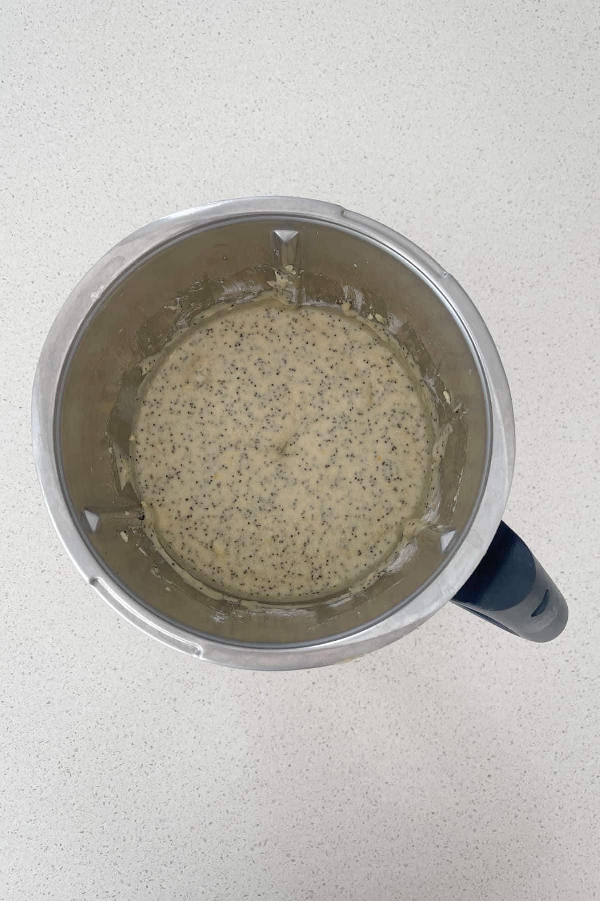 Lemon and Poppy Seed Cake ingredients in a thermomix bowl.
