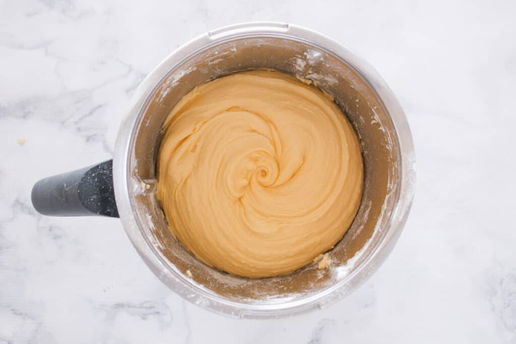 Cupcake mixture in a Thermomix bowl.