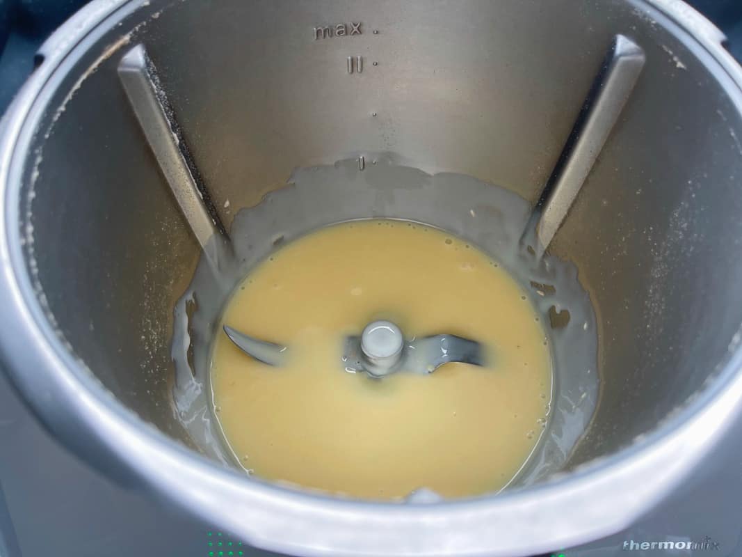Melted butter and condensed milk in a Thermomix.