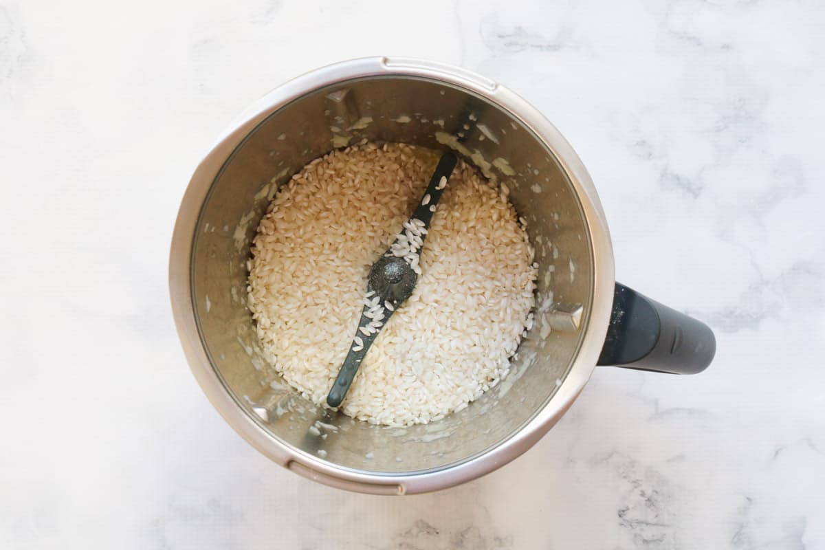 Rice in a stainless jug.