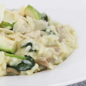 A risotto with baby spinach and avocado.