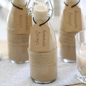 Glass jars filled with cream Irish cream.