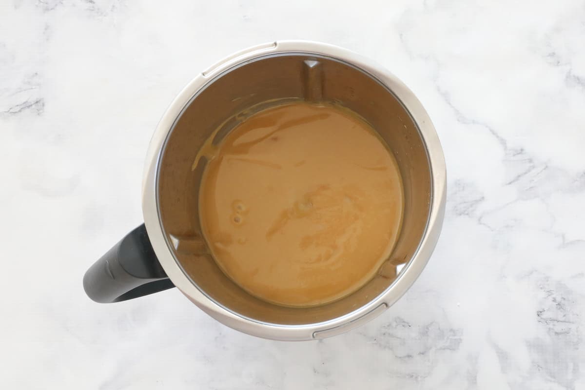 Caramel in a stainless bowl.