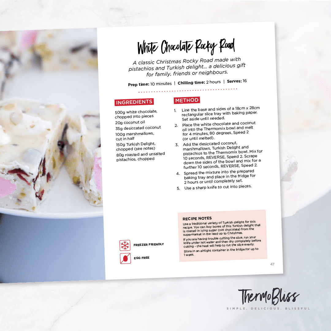 Image of Thermomix White Chocolate Rocky Road Recipe from ThermoBliss Christmas Cookbook Volume 2.
