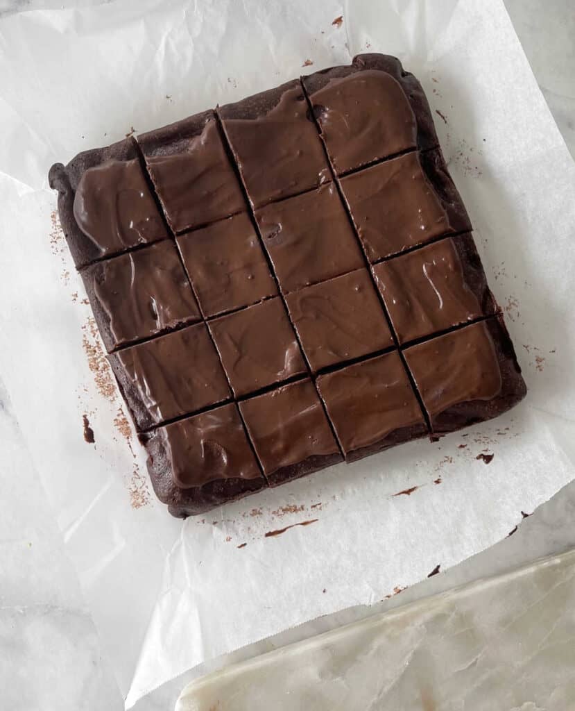 Chocolate Brownies cut into squares.