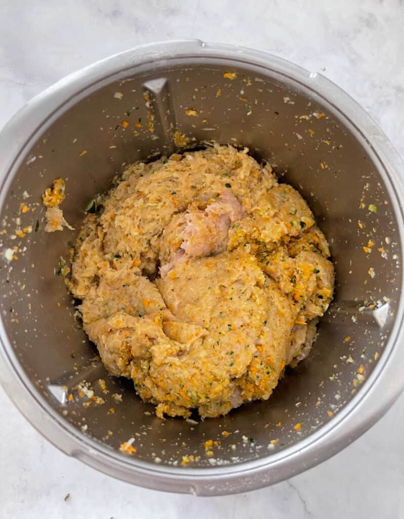 Chicken parma ball mixture in a thermomix.