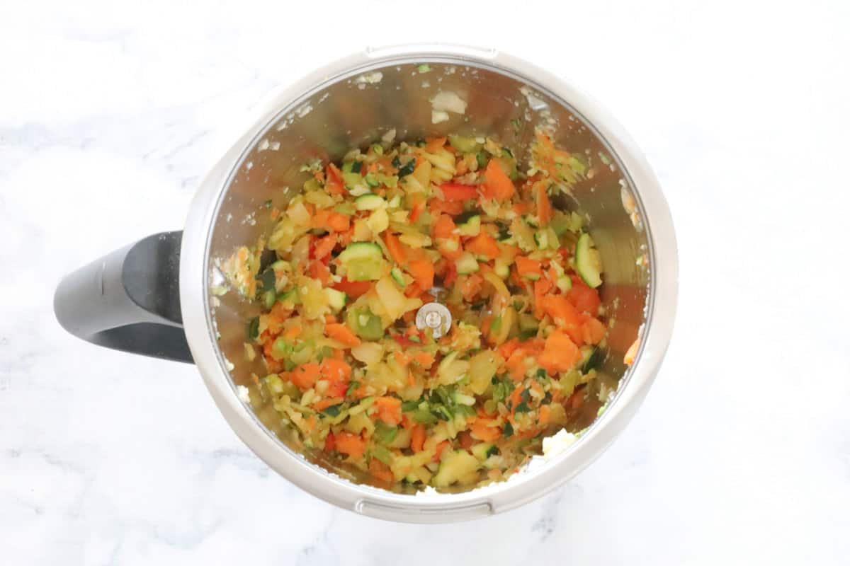 Grated vegetables in a Thermomix.