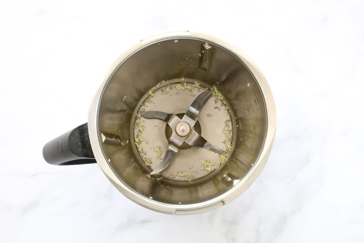 Minced garlic in a jug.