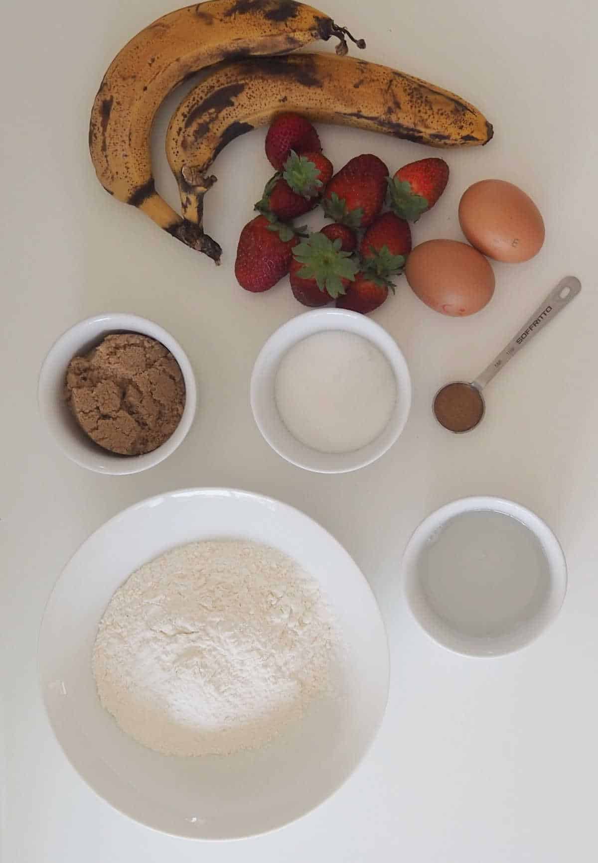 Ingredients to make Strawberry and Banana Loaf in a Thermomix.