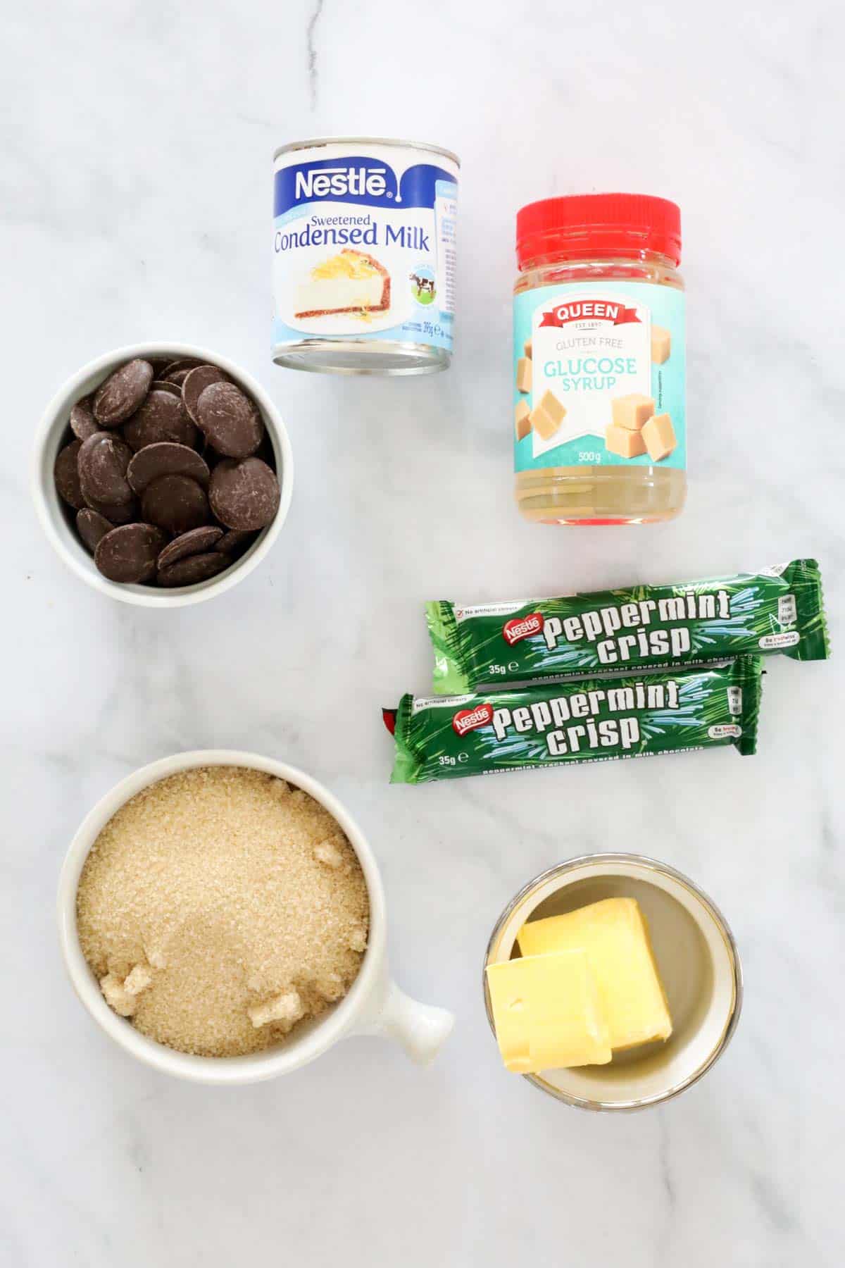 The ingredients for chocolate mint fudge.