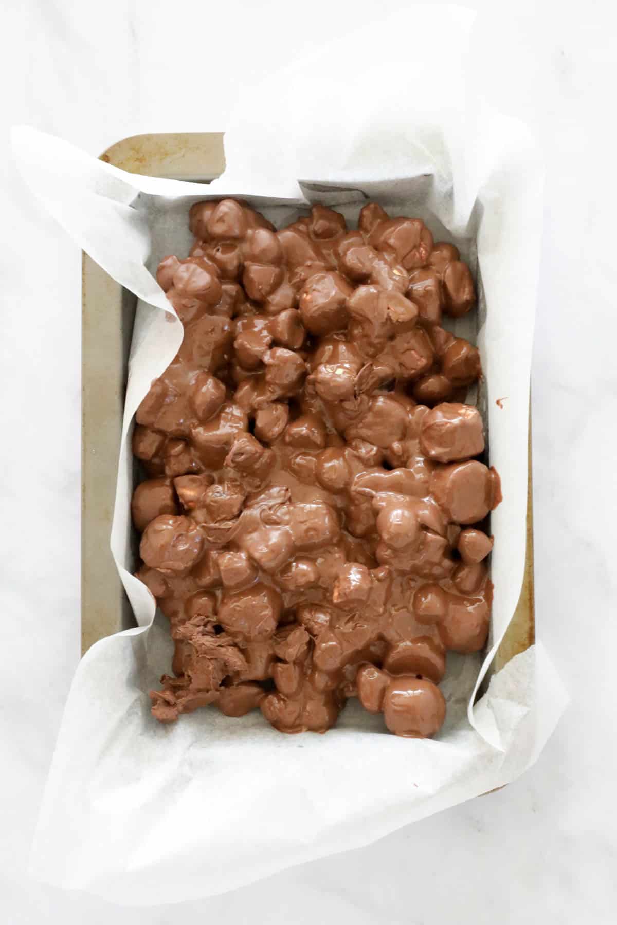 Rocky road in a baking tin.