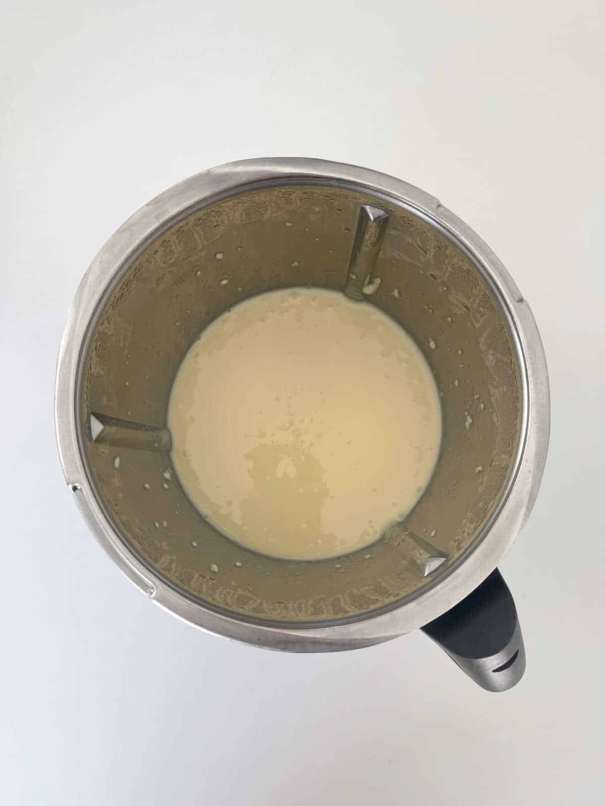 white chocolate and condensed milk melted in a Thermomix bowl.