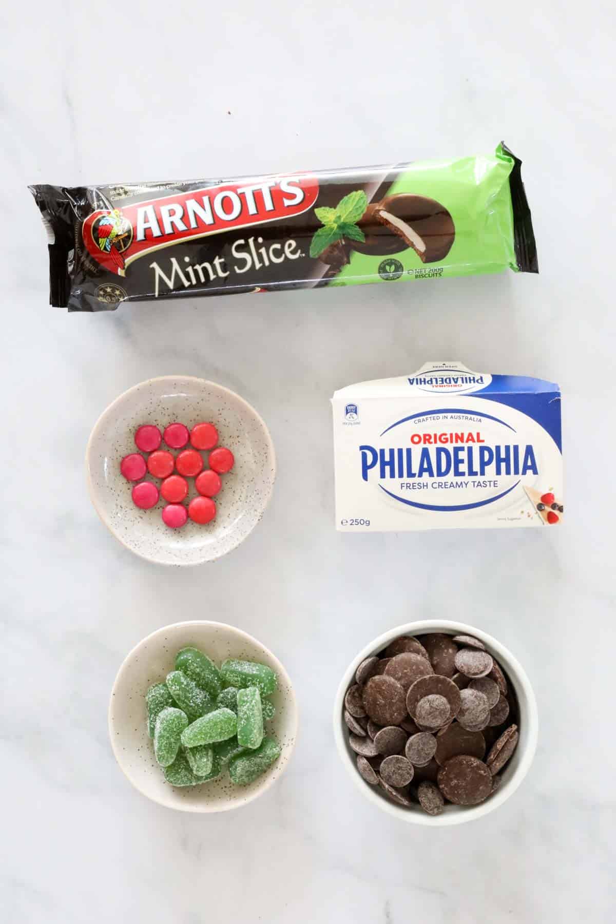 The ingredients for Peppermint Cheesecake Balls