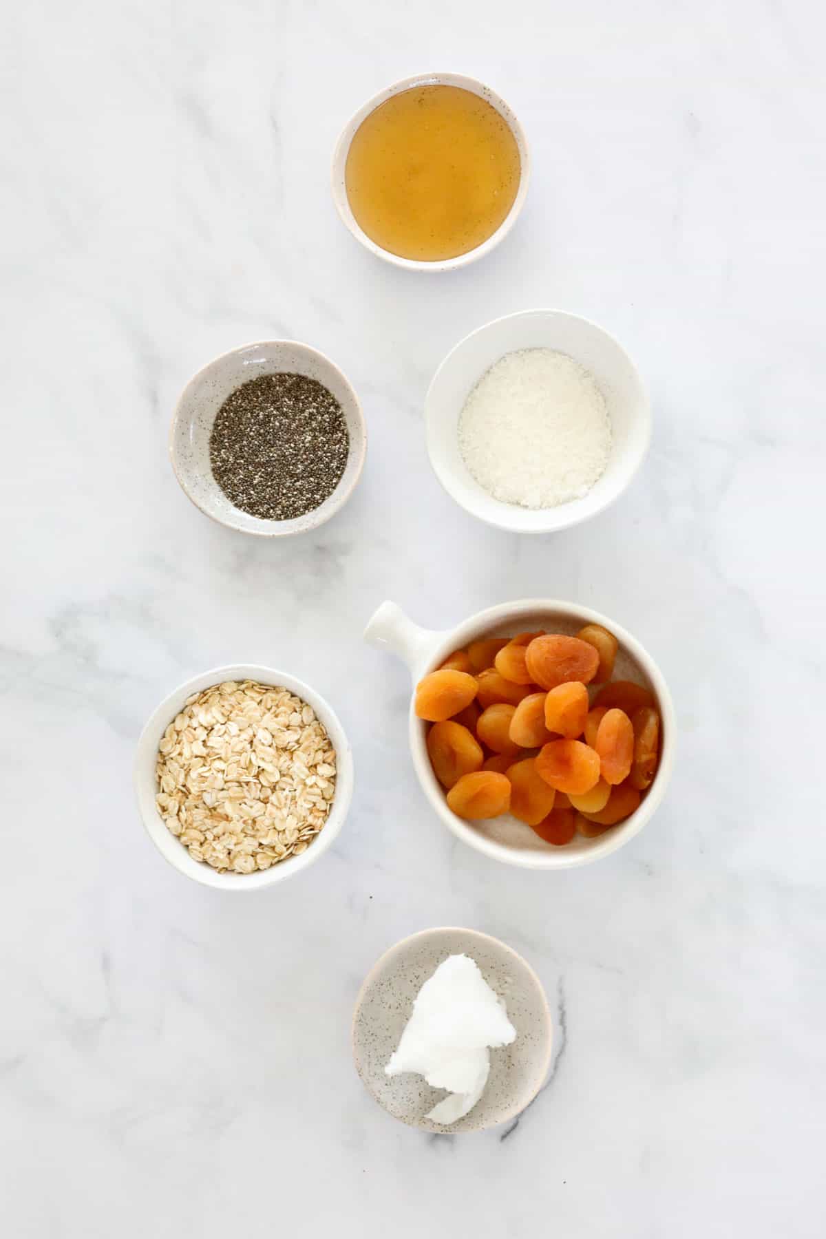 The ingredients for apricot balls.