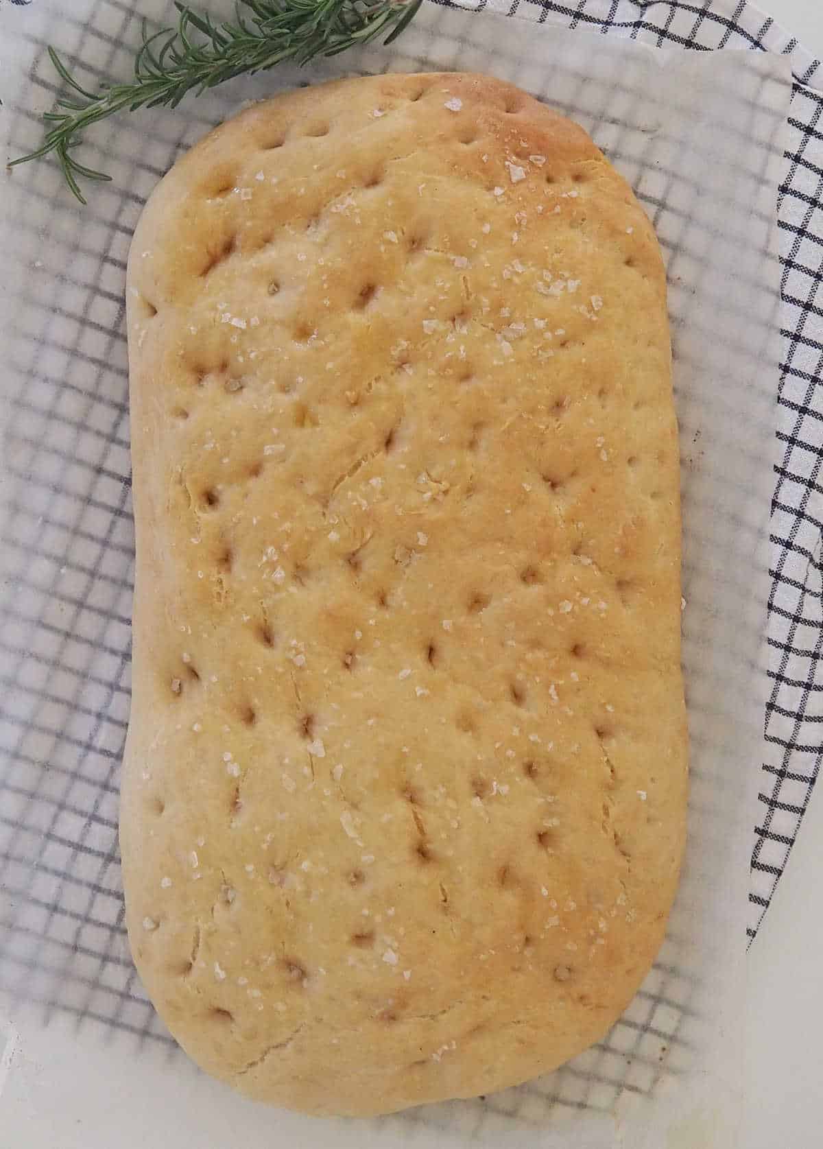 Loaf of baked Thermomix Focaccia.