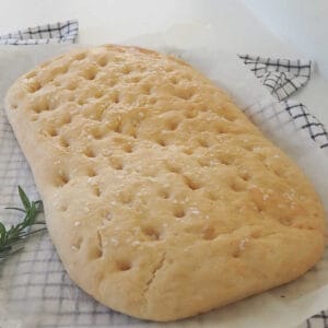 Loaf of baked Thermomix Focaccia.