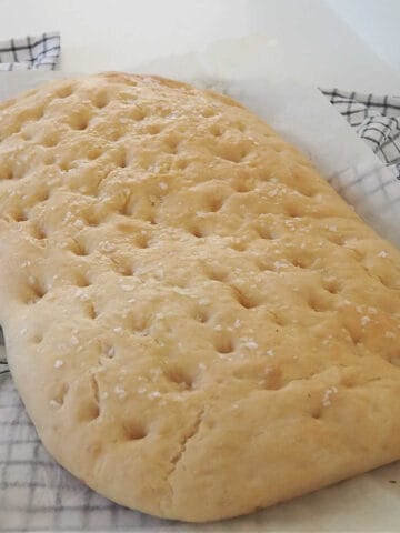 Loaf of baked Thermomix Focaccia.