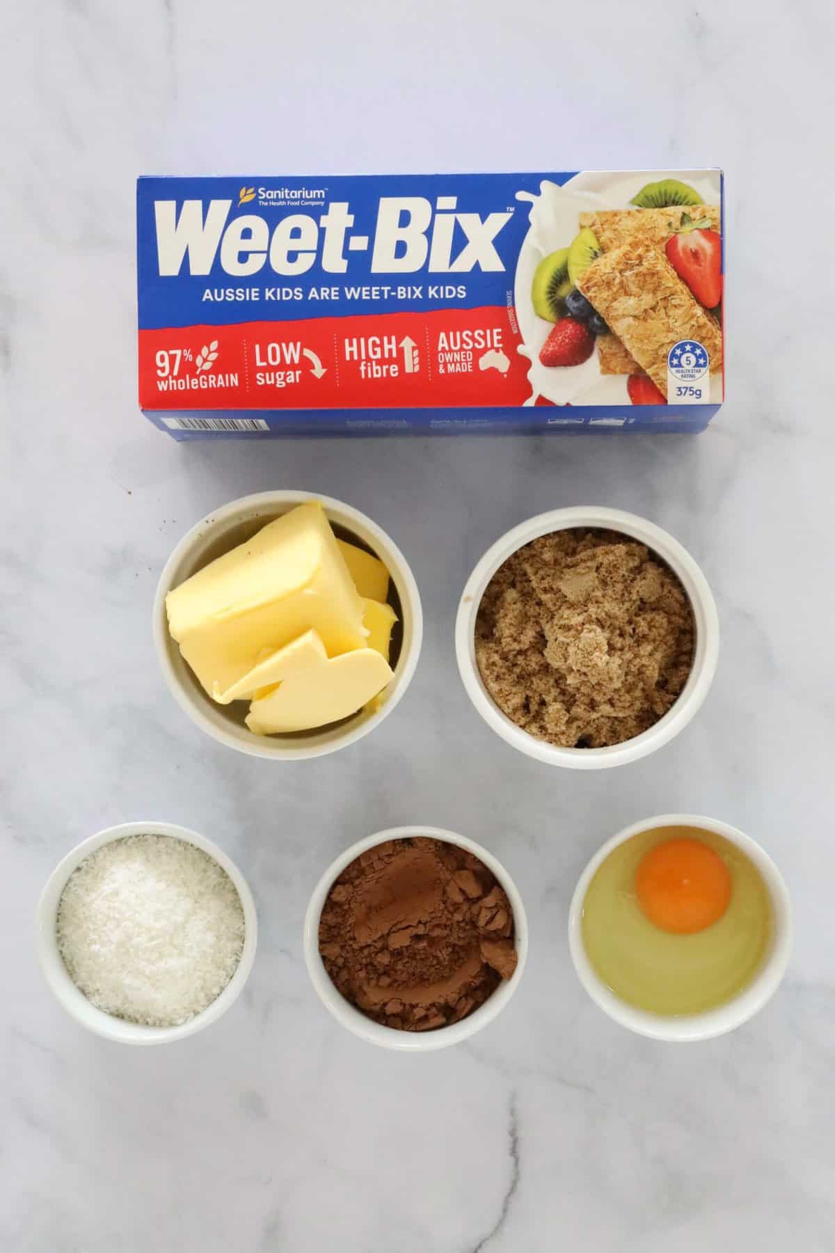 The ingredients for weet-bix slice.