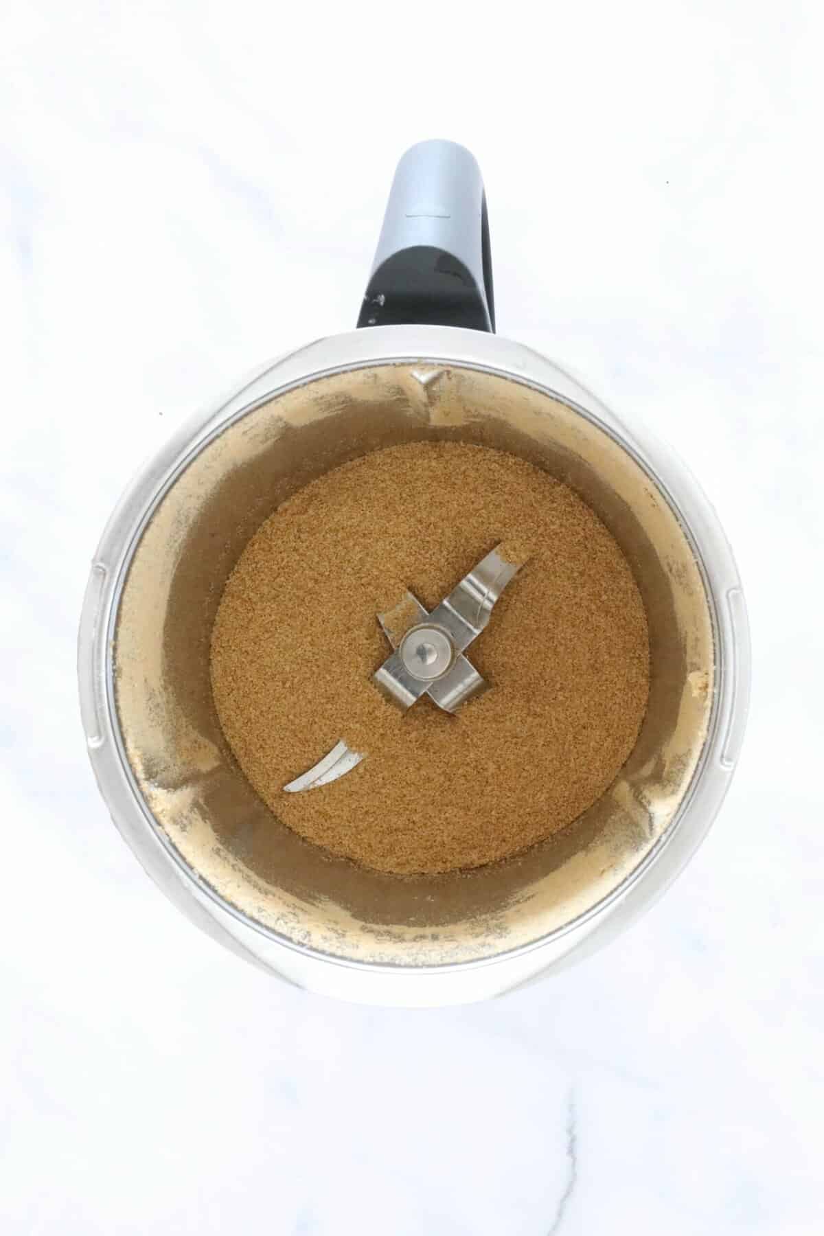 Crushed weet-bix in a Thermomix.