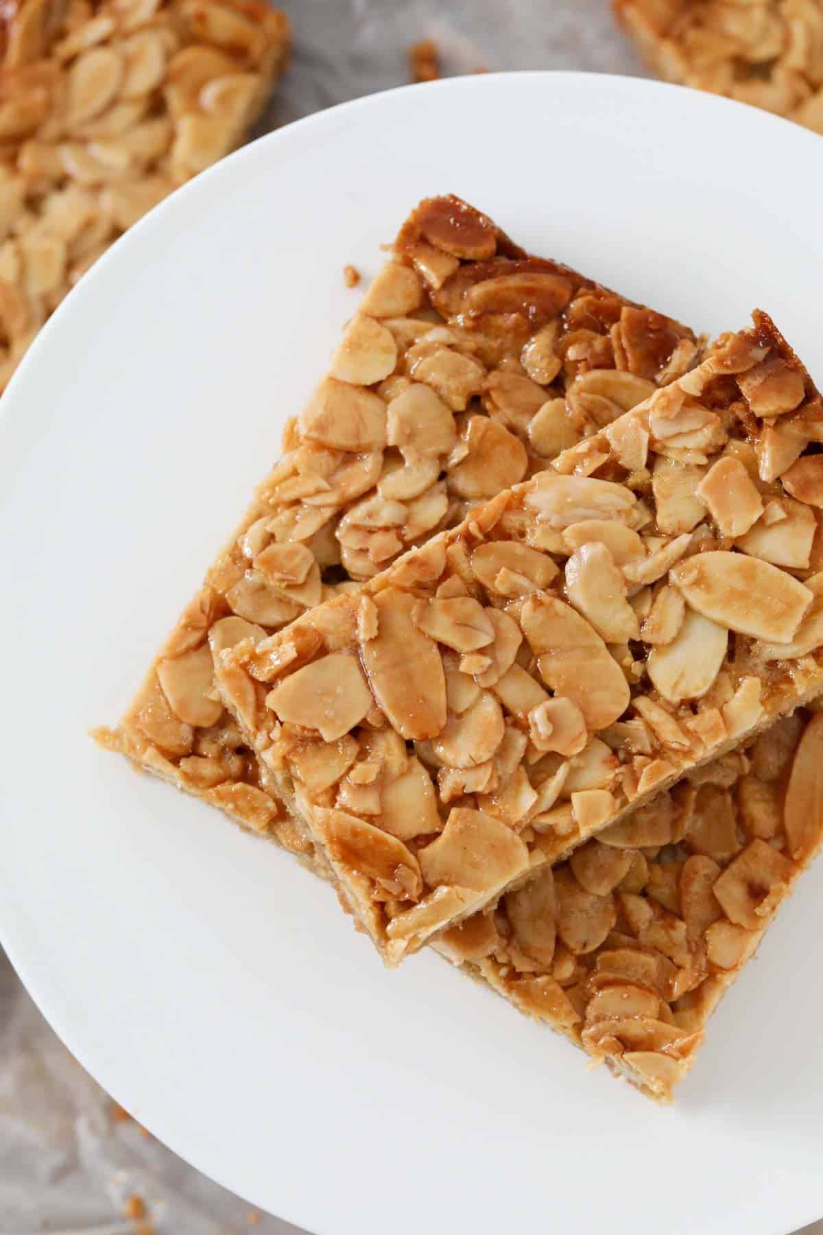 An overhead shot of honey slice with almond.
