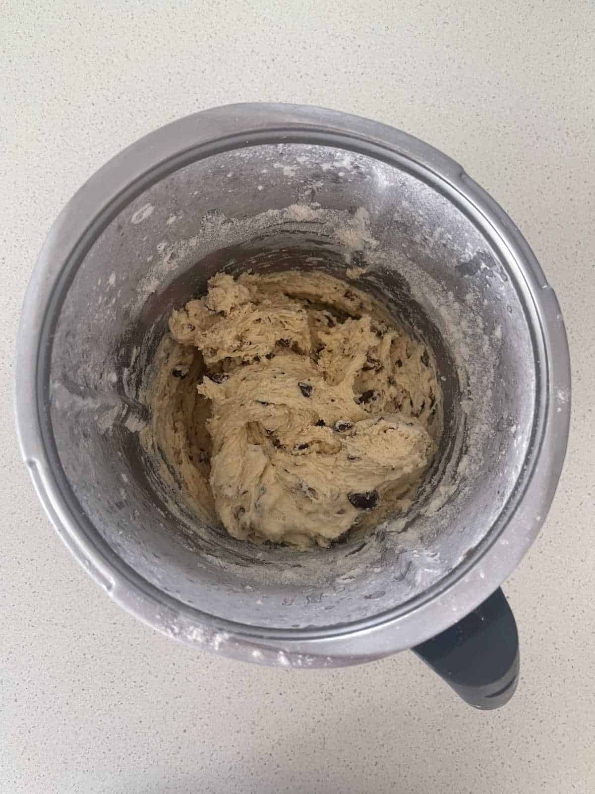 Date scone mixture in a Thermomix bowl.