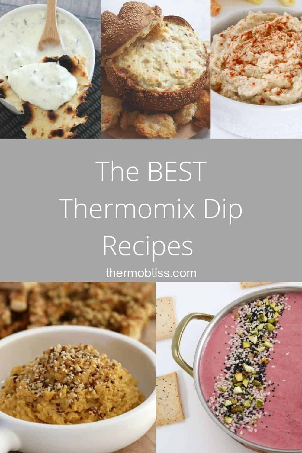 Collage of dips that can be made using a Thermomix.