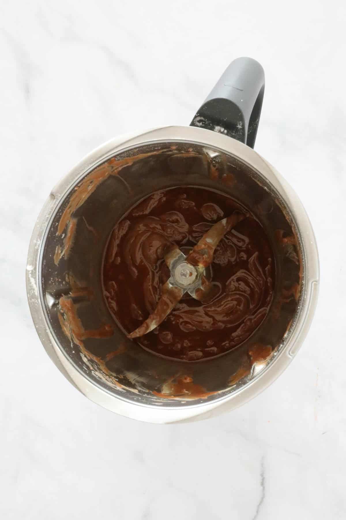Chocolate in a Thermomix bowl.