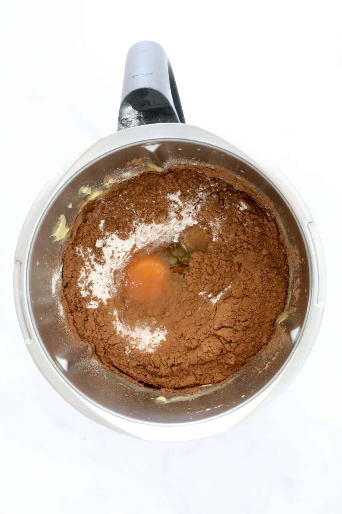 Eggs and cocoa in a bowl.