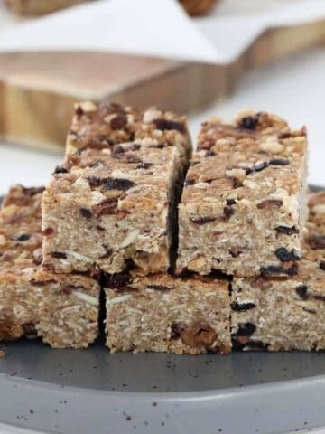 Rolled oats muesli slice with nuts.